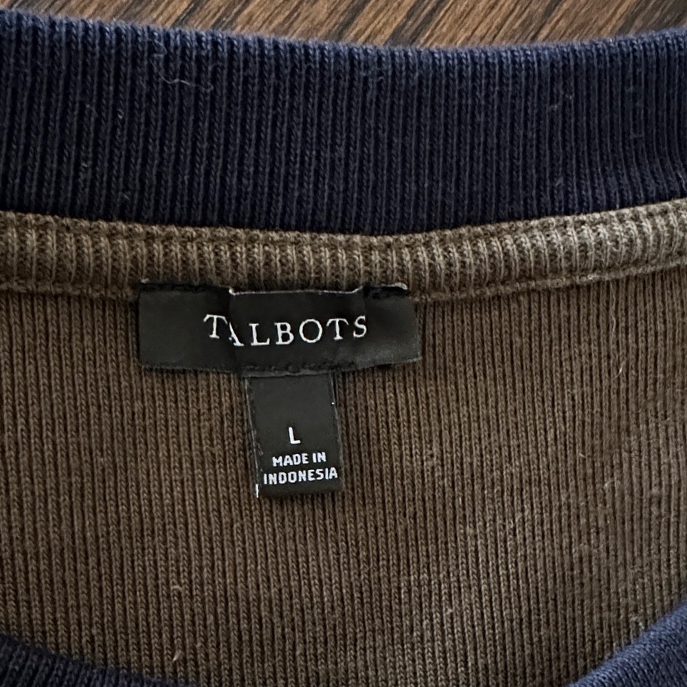 Talbots Olive Green Top with Navy Trim Long Sleeve - Picture 2 of 6